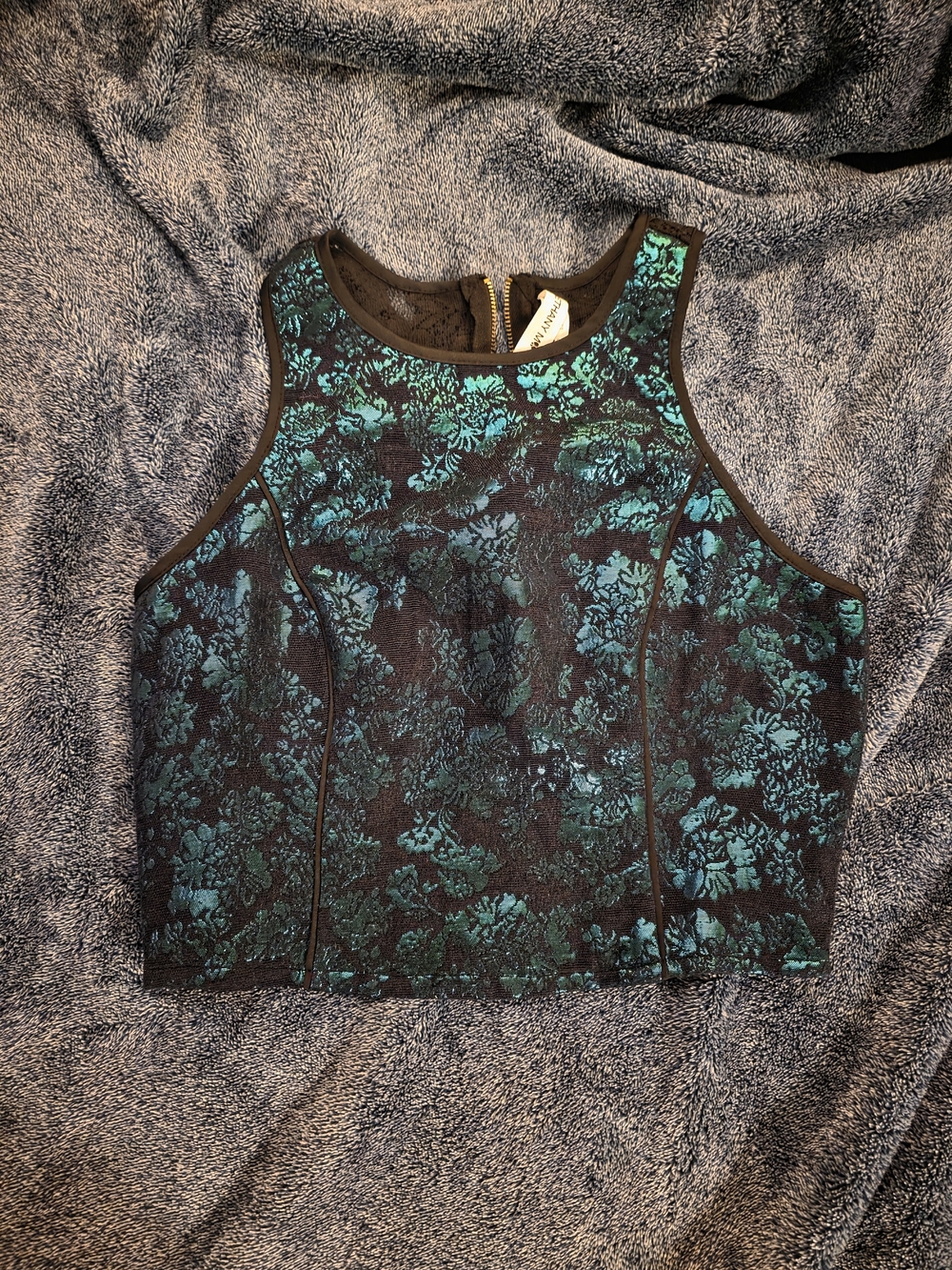 Bethany Mota Teal & Black Floral Jacquard Crop Top